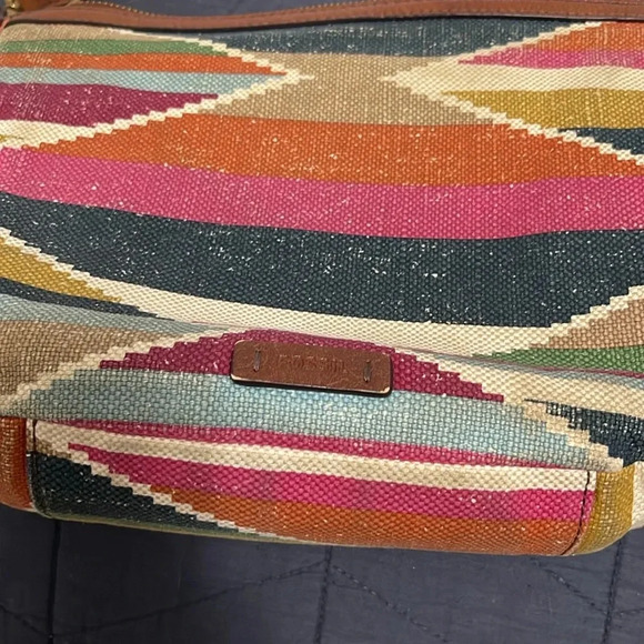 Vintage Fossil 1954 Leather & Canvas with Western/Arizona Native American Print - Picture 5 of 8